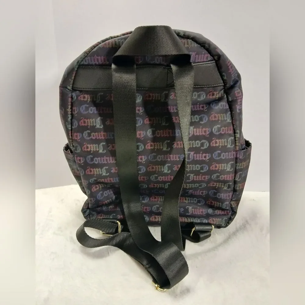 Juicy Couture Womens Backpack Black Mutli Color Lettering With Gold‎ Tones